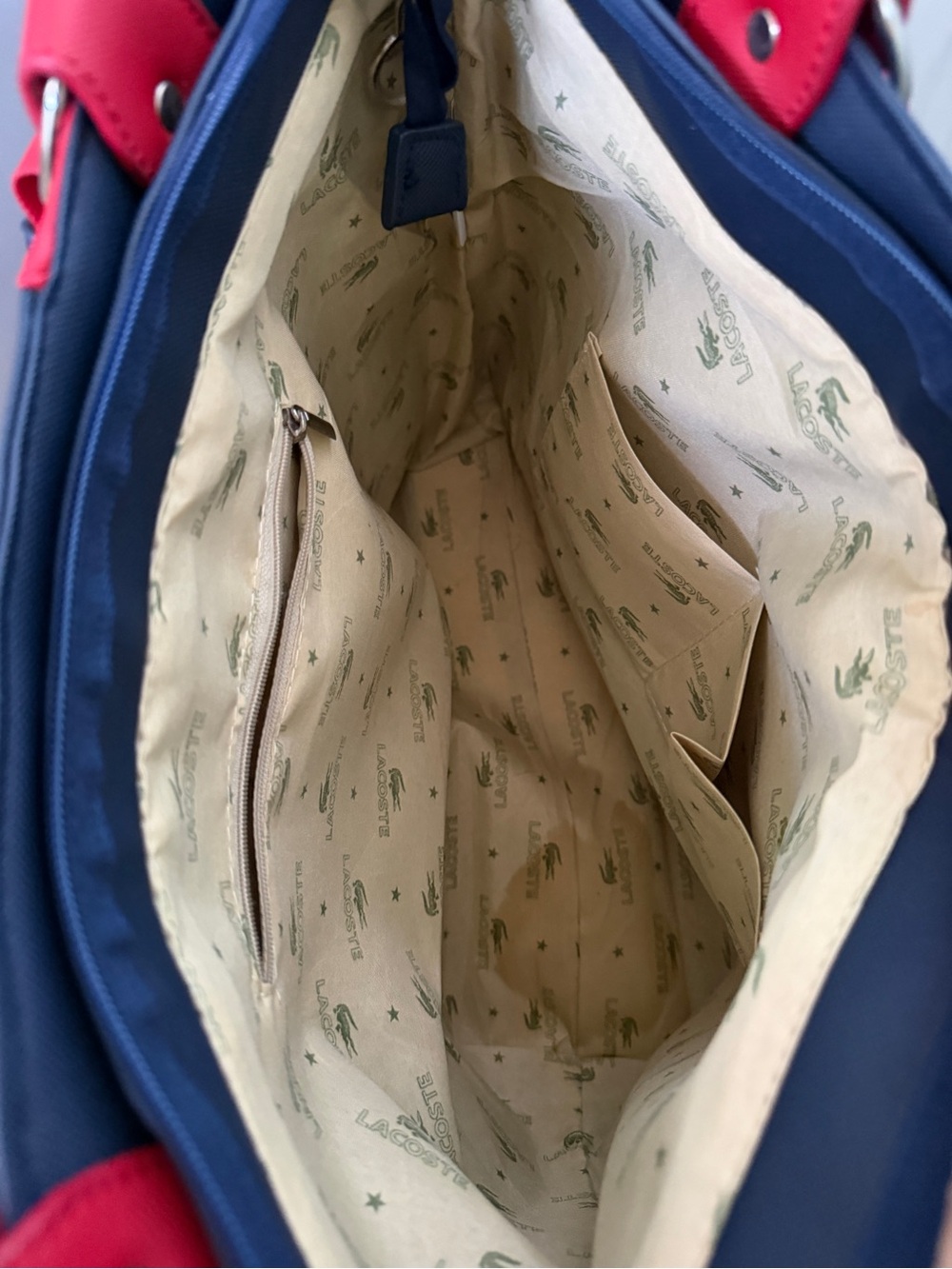 Lacoste Navy Tote with Red Accent Panel and Handles - Picture 5 of 5